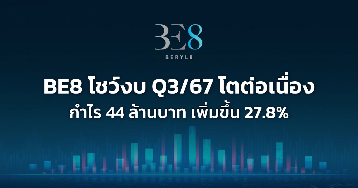 BE8 โชว์ผลงานไตรมาส 3 โตต่อเนื่อง  โกยกำไรสุทธิ 44 ล้านบาท เพิ่มขึ้น 27.8%